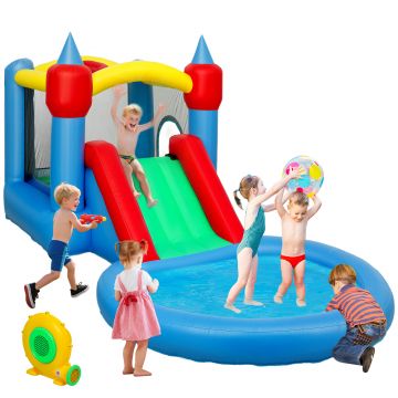 AIYAPLAY Castel gonflabil 4 în 1 cu tobogan, coș de baschet, piscină cu bile, ventilator 370W, 415 x 205 x 190 cm | Aosom Romania AIYAPLAY Castel gonflabil 4 în 1 cu tobogan, coș de baschet, piscină cu bile, ventilator 370W, 415 x 205 x 190 cm | Aosom Romania