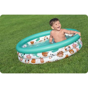 Piscina gonflabila pentru copii Bestway Funny Animals Blue, Diametru 102x25 cm, Material PVC rezistent, Capacitate 101 litri, Kit reparatie inclus Piscina gonflabila pentru copii Bestway Funny Animals Blue, Diametru 102x25 cm, Material PVC rezistent, Capacitate 101 litri, Kit reparatie inclus
