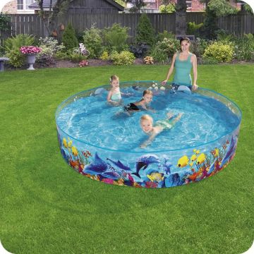 Piscina pentru gradina Bestway Fill and Fun 244x46 cm, Capacitate 2074 litri, Material PVC ranforsat rezistent Piscina pentru gradina Bestway Fill and Fun 244x46 cm, Capacitate 2074 litri, Material PVC ranforsat rezistent